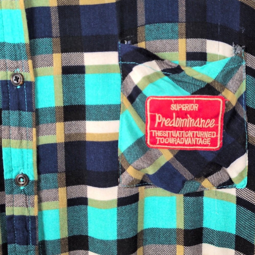 Umgee Women 1XL Tunic Shirt Teal Navy Plaid Oversized Patch High Low WA9865 - Picture 4 of 12